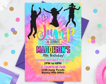 JUMP Invitation Jump Birthday Invitation Instant Download Jump Tie Dye Invitation Bounce Invitation Trampoline Party Jump Birthday Corjl Inv