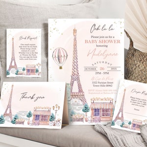 PARIS Baby Shower Invitation Package Paris Cafe Baby Shower Invitation Package Editable Paris Baby Shower Invitation Set Pack Eiffel Tower
