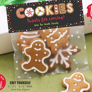 CHRISTMAS COOKIE Bag Topper Cookie Sandwich Bag Topper Christmas Favors Editable Cookie Bag Topper Christmas Cookie Decorating Bag Topper