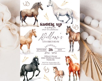 Editable Horse Birthday Invitation: Cowgirl Party Invite (Digital Download)