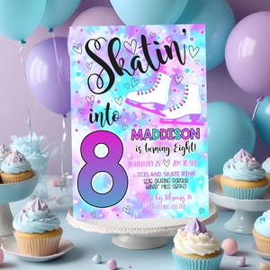 ICE SKATE INVITATION Instant Download Ice Skating Birthday Invitation Ice Skating Party Ice Skate Tie Dye Invitation Instant Editable Corjl