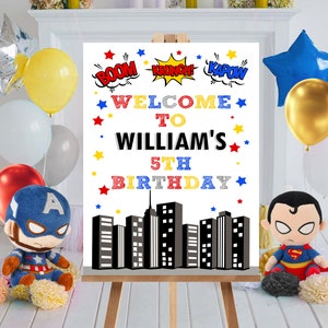 SUPERHERO WELCOME SIGN Instant Download Superhero Sign Superhero Birthday Welcome Sign 24x36 Superhero Party Superhero Party Printable Corjl