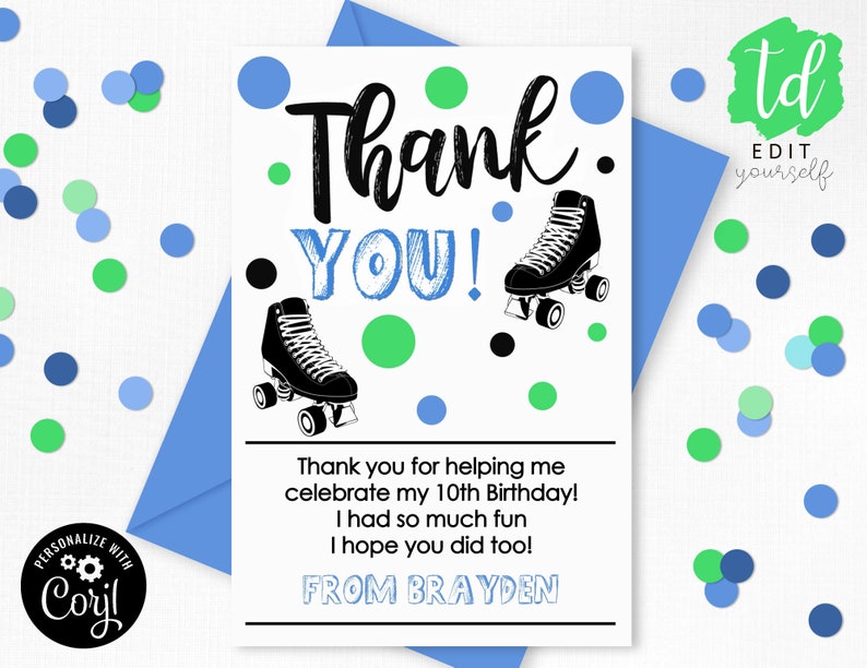 Roller Skate THANK YOU CARD Instant Download Roller Skate - Etsy