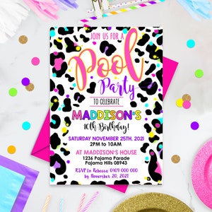 POOL PARTY Invitation Girl Cheetah Print Pool Party Invitation Editable Cheetah Print Pool Party Invitation Instant Download Pool Printable