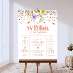 Wildflower 1st Birthday Milestone Sign: Boho Garden Party (Digital Download)
