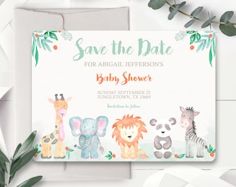 JUNGLE ANIMAL Save the Date Instant Download Save the Date Baby Shower Baby Shower Save the Date Jungle Animals Editable Save the Date