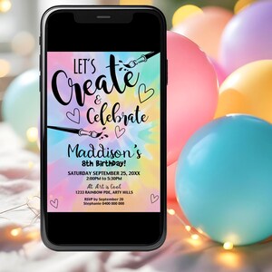 Art Party Invitation: Lets Create and Celebrate Evite Craft Birthday Invite (Digital Download) image 4
