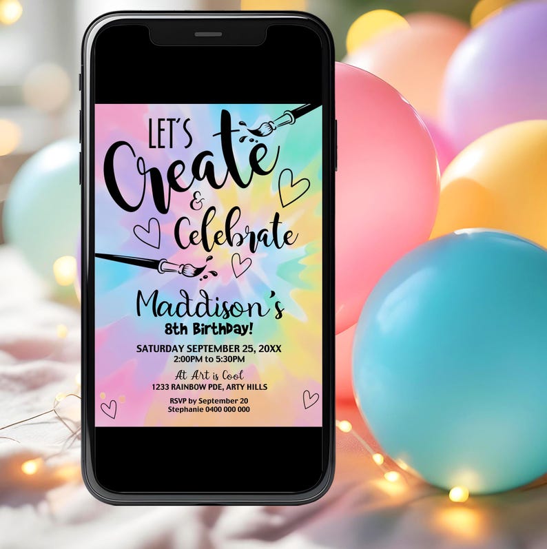 Art Party Invitation: Lets Create and Celebrate Evite Craft Birthday Invite (Digital Download) image 4