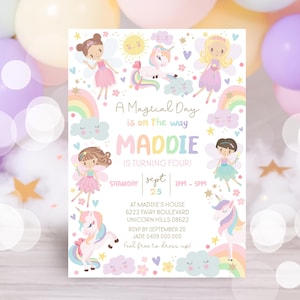 RAINBOW UNICORN FAIRY Invitation Instant Download Unicorn Birthday Invitation Editable Rainbow Unicorn Party Fairy Unicorn Invitation F2
