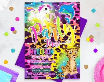 RAINBOW CHEETAH Party Invitation Editable Corjl Rainbow Cheetah Party Animals Invitation Instant Download Lisa Frank Birthday Invitations