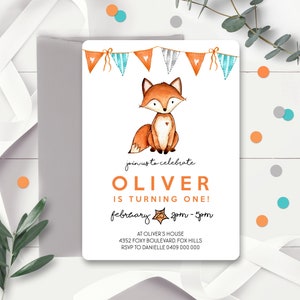 FOX INVITATION Instant Download Fox Birthday Invitations FOX Party First Birthday Invitations Woodlad Invitation Boy invitations Corjl  Temp