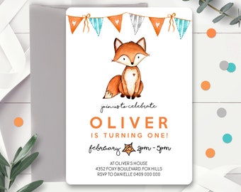 FOX INVITATION Instant Download Fox Birthday Invitations FOX Party First Birthday Invitations Woodlad Invitation Boy invitations Corjl  Temp