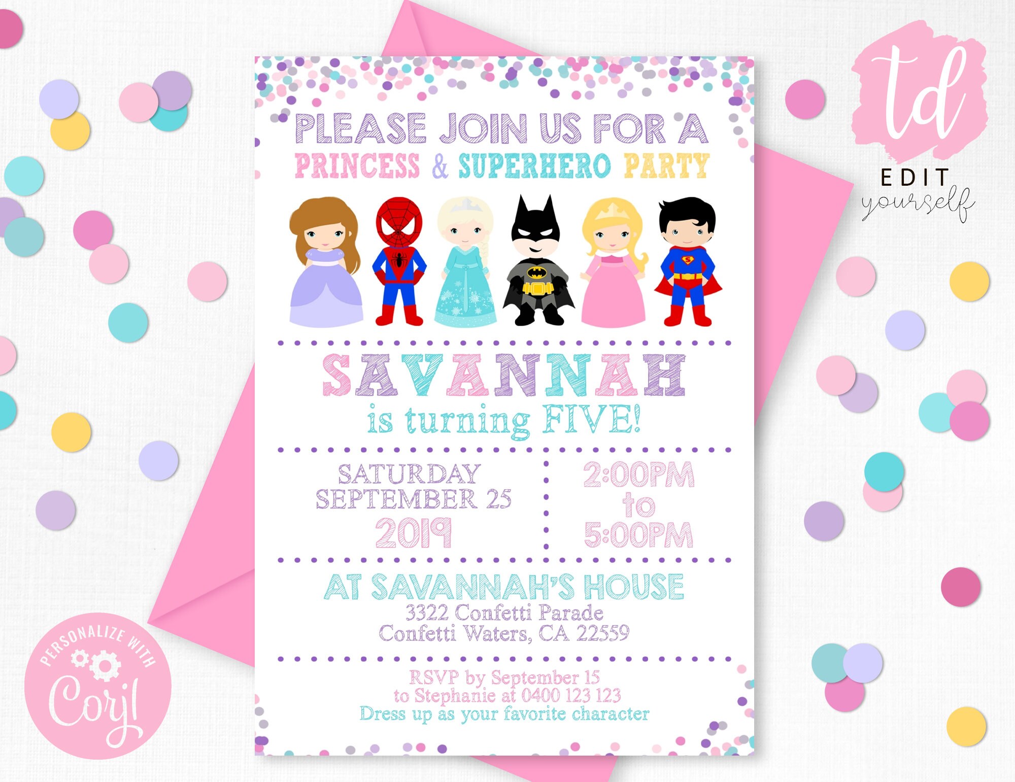 PRINCESS SUPERHERO Birthday Invitation Instant Download Etsy