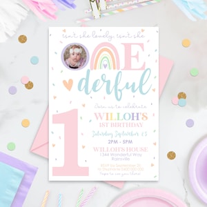 RAINBOW 1st Birthday Invitation Photo Editable Isnt she lovely Isnt she Onederful Invitation Digital Modern Rainbow Pastel First Birthday