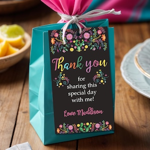 FIESTA FAVOR tag Editable Fiesta Favor Tag Corjl Favor Tags Floral Fiesta Favor Tag Black Fiesta Gift tags Fiesta Party Decor Corjl 0271