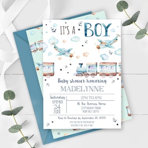 PLANES AND TRAINS Baby Shower Invitation Its a Boy Baby Shower Invitation Boy Baby Shower Invitation Train Baby Shower Plane Baby Shower Inv