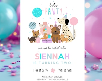 Dog and Cat Birthday Invitation: Editable Puppy Kitty Pawty Evite (Digital Download)