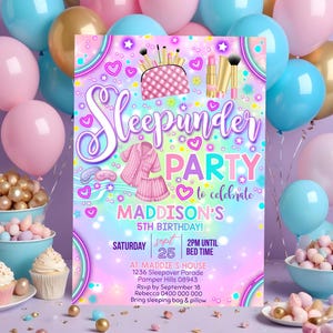 SLEEPUNDER PARTY INVITATION Spa Sleepunder Invitation Sleep over Birthday Invitation Girl Makeup Sleep under Editable Pamper Late over Party