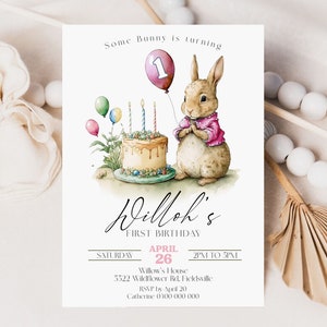 Peter Rabbit First Birthday Invitation Editable Some Bunny Invite Vintage Bunny 1st Birthday Invitation Girl Peter Rabbit Party Invitation