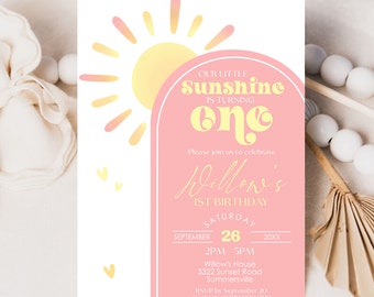 Sunshine 1st Birthday Invitation: Editable Boho Sun (Digital Download)