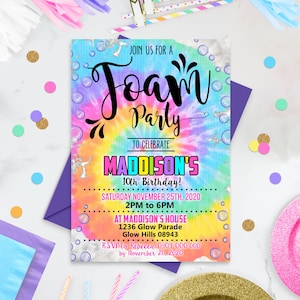 FOAM Party Birthday Invitation Foam Birthday Party Editable Foam Party Girl Tie Dye Foam Party Invitation Instant Download Corjl Foam Party