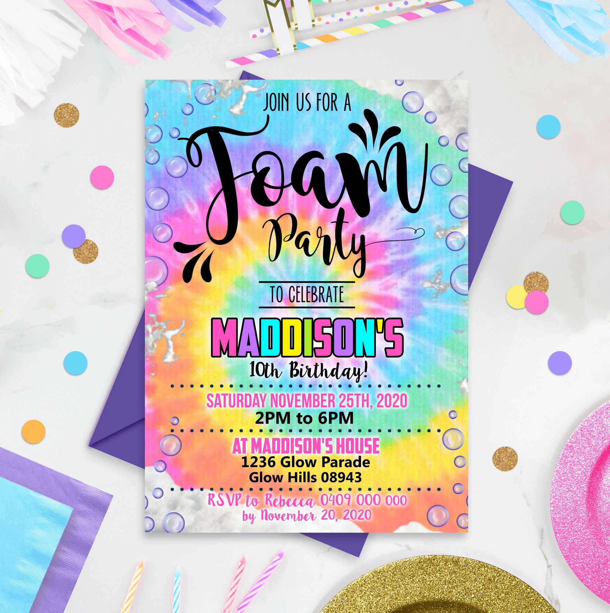 FOAM Party Birthday Invitation Foam Birthday Party Editable Etsy