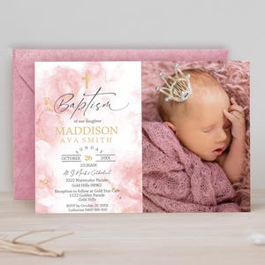 MÄDCHEN TAUFE FOTO Einladung sofortiger Download bearbeitbare Taufe Einladung Mädchen-Foto Taufeinladung Aquarell Taufeinladung