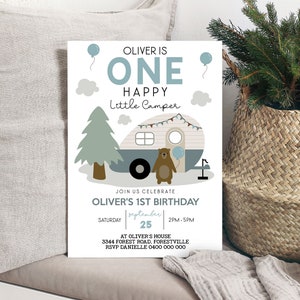 Editable Happy Little Camper Invitation Camp Party Invitation Camping Invitation Camping 1st Birthday Invitation Printable Trailer Invite