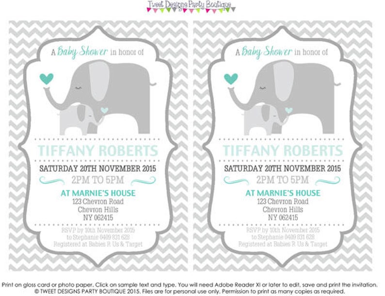 ELEPHANT Baby Shower Invitation INSTANT Download Mint Teal Etsy