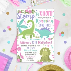 DINOSAUR INVITATION GIRL Dinosaur Birthday Invitation Girl Dinosaur Party Dinosaur Party Invitation First Birthday Pink Dinosaur Invitation