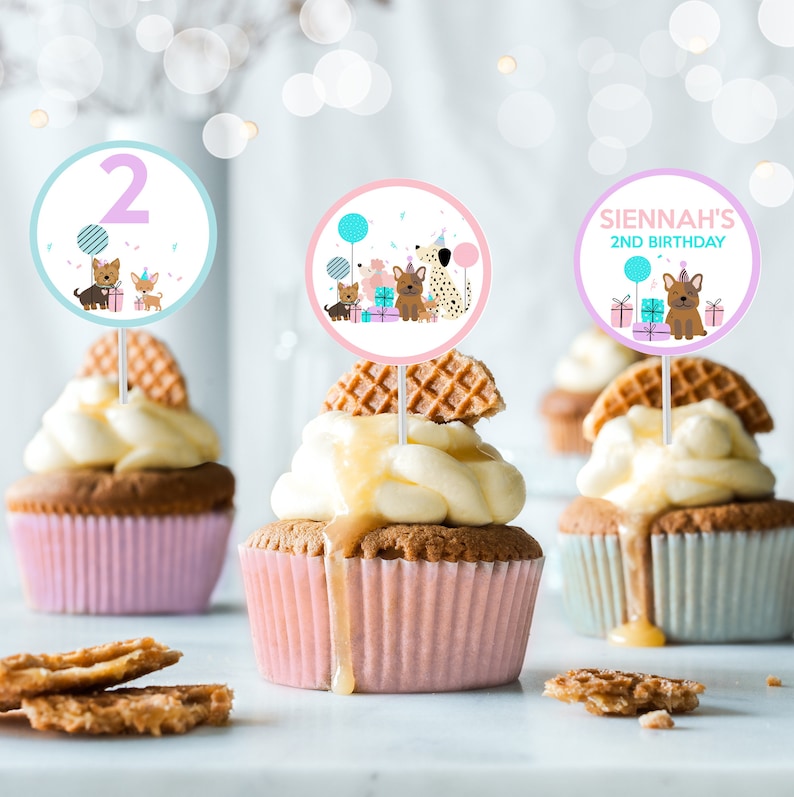 DOG Cupcake Toppers Instant Download Dog Pawty Cupcake Toppers - Etsy