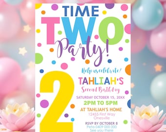Time Two Party Invitation: Editable 2nd Birthday Confetti Invite (Digital Download)