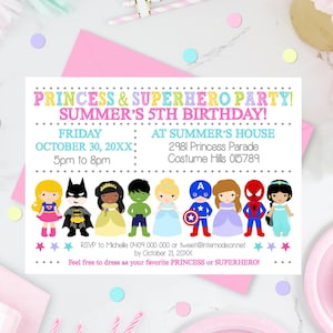 PRINCESS SUPERHERO PARTY Invitation Instant Download Princess Superhero Invitation Princess Superhero Party Printable Invitation Corjl