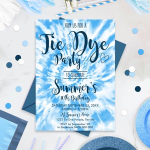 TIE DYE PARTY Invitation Instant Download Blue Tie Dye Birthday Invitations Editable Tie Dye Party Invitations Printable Tie-Dye Party