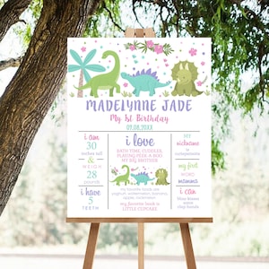 DINOSAUR MILESTONE PRINT Dinosaur Birthday Decorations Editable Dinosaur Girl Milestone Birthday Poster Printable Dinosaur Party Milestone