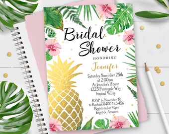 PINEAPPLE Bridal Shower Invitation Instant Download Gold Pineapple Bridal Shower Invitation Tropical Bridal Shower Invitation Corjl Bridal