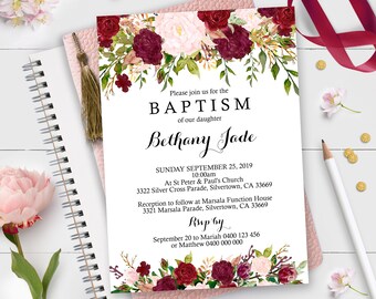 Marsala BAPTISM Invitation Instant Download Fall Baptism Invitation Editable Marsala Christening invitation Fall Christening Invitation 0204