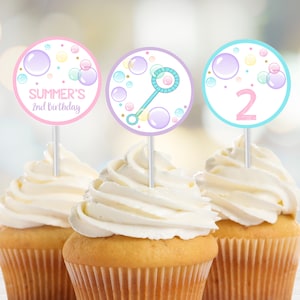 Bubbles Cupcake Toppers Descarga instantánea Bubbles Cupcake Toppers Burbujas editables Cupcake Toppers Imprimible Bubbles Cupcake Toppers Corjl