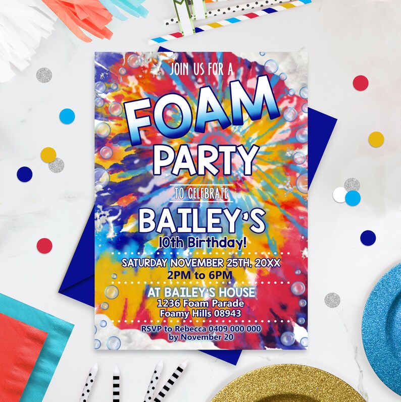 FOAM Party Birthday Invitation Foam Birthday Party Editable Etsy