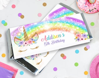 UNICORN Chocolate Bar Wrappers UNICORN Favors Hershey Bar Wrapper Editable Candy Wrapper Birthday Chocolate Wrapper Rainbow Unicorn 0210