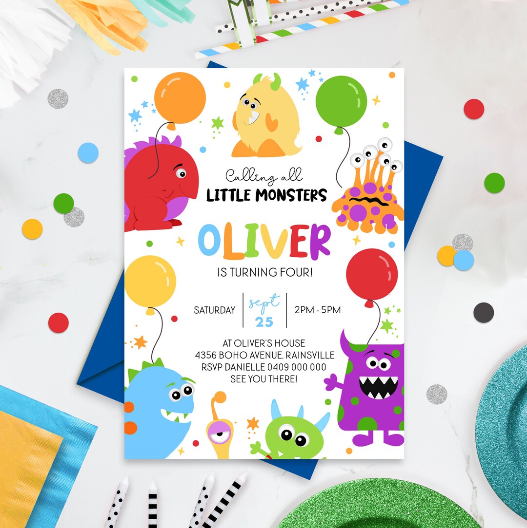 Editable MONSTER INVITATION Monster Party Invitations Monster Birthday ...