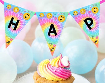 EMOJI BANNER Editable Emoji Party Flag Emoji Birthday Banner Corjl Emoji Happy Birthday Banner Editable Bunting Emoji Party Decorations