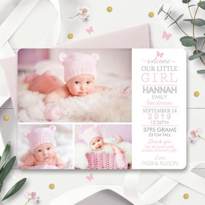 Faire-part de naissance de bébé fille Modèle de faire-part de naissance de fille Photo Collage Faire-part de naissance Modifiable Faire-part de naissance de bébé fille Corjl