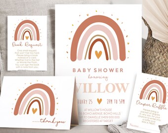 Boho Rainbow Baby Shower Invitation Set (Editable Template)