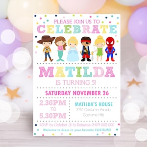 CONVITE DE FANTASIA Download instantâneo Convite de fantasia Vestir-se Convite de festa Convite de fantasia de menina Convite de fantasia de menino menina Corjl