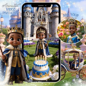 Invitación en vídeo de cumpleaños del Principito: Invitación animada para fiesta del Rey Afroamericano (Descarga digital MP4)