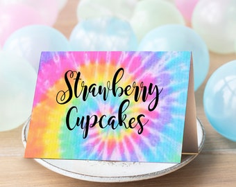Tie Dye Food Tent Cards, Rainbow Buffet Labels (Instant Download)