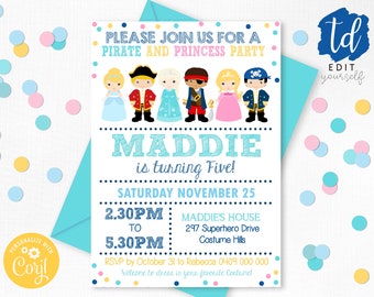 PIRATE and PRINCESS Party Invitation Instant Download Pirate and Princess Invitation Pirate Party Editable Princess Pirate Birthday Invite