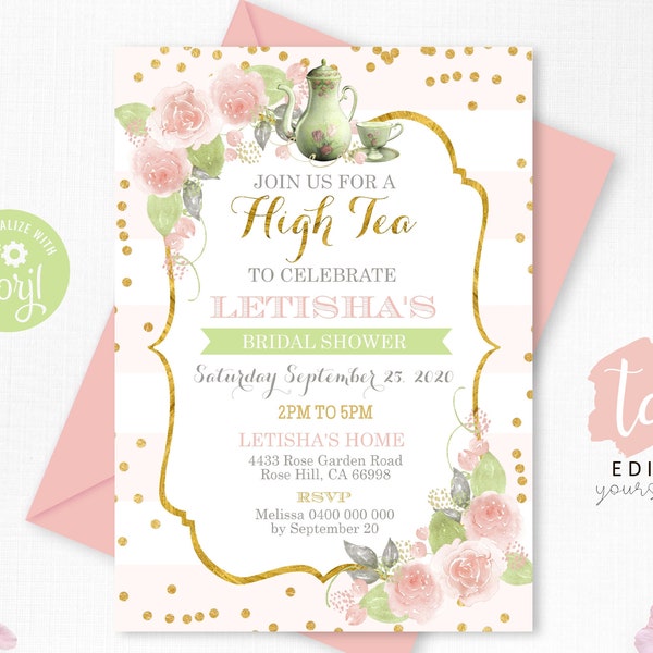 HIGH TEA Invitation Instant Download AFTERNOON Tea Invitation High Tea Bridal Shower High Tea Bridal Shower Editable High Tea Invitation 1D