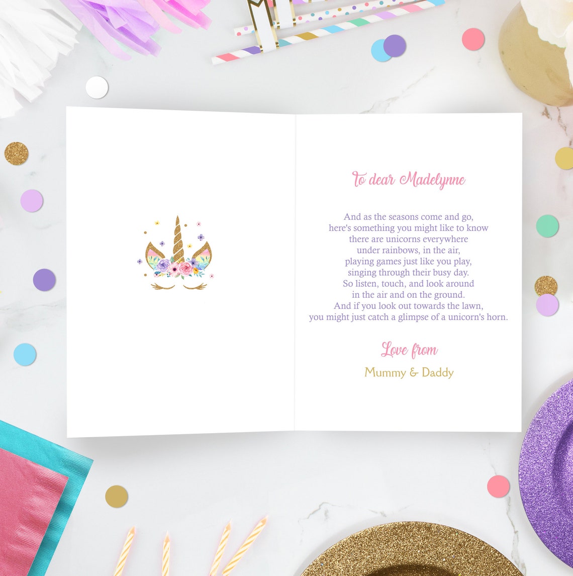 Rainbow Unicorn Birthday Card Printable
